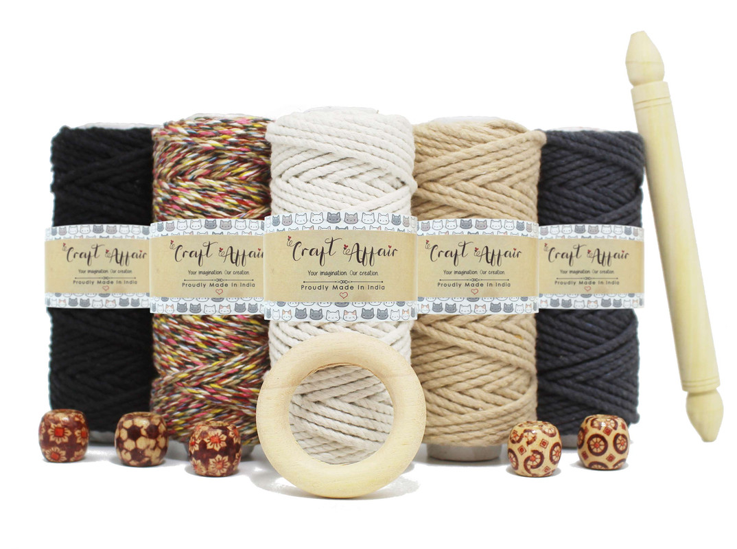 Black - 3 mm Twisted Macrame Cord | Twisted macrame Cord | Macrame cord | Macrame Combo | Adikala Craft Store | Art Craft | collection | Projects | DIY | Craft | Craft Making