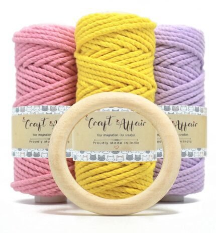 Lemon - 3 mm Twisted Macrame Cord | Twisted macrame Cord | Macrame cord | Macrame Combo | Adikala Craft Store | Art Craft | collection | Projects | DIY | Craft | Craft Making