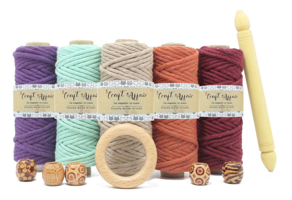 Beige - 3 mm Single Strand Macrame Cord | Twisted macrame Cord | Macrame cord | Macrame Combo | Adikala Craft Store | Art Craft | collection | Projects | DIY | Craft | Craft Making